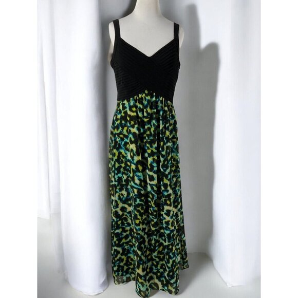Signature By Robbie Bee Maxi Dress Black Ruched Multicolor Animal Print NEW 12 - Picture 8 of 9